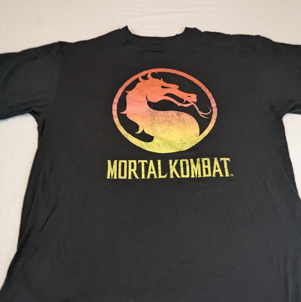 MORTAL KOMBAT Black Tee Shirt Top with Dragon Logo Large